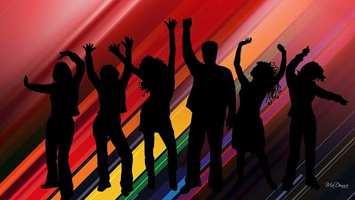 Dance Silhouettes, dance, boys, bash, bright, girls, event, get together, fete, binge, function, colorful, women, HD wallpaper