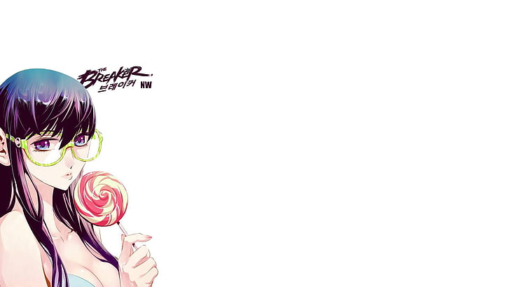 anime kvinna karaktär håller lollipop digital tapet, The Breaker, vit bakgrund, HD tapet