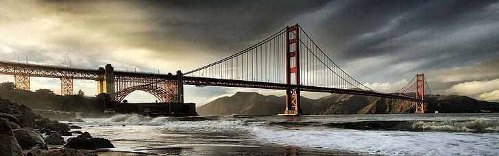 都市の景観、都市、ゴールデンゲートブリッジ、サンフランシスコ、カリフォルニア、マルチディスプレイ、橋、アメリカ、空、水、 HDデスクトップの壁紙