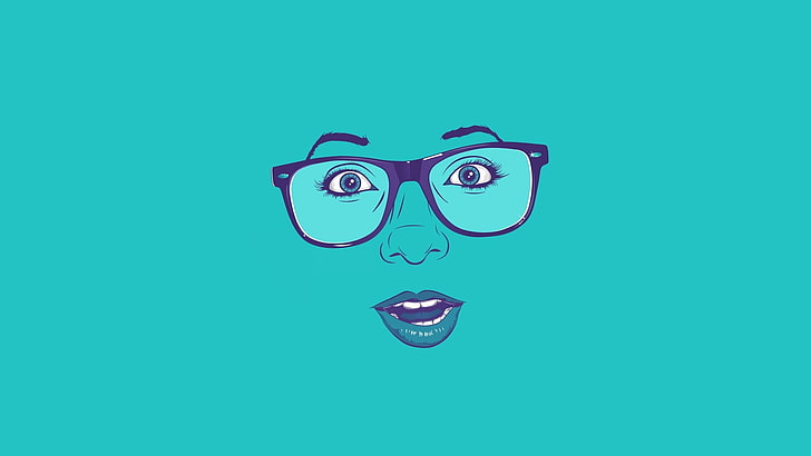 Desktop face, fantasy, glasses, face, creative, eyes, minimalistic, woman, blue, HD wallpaper