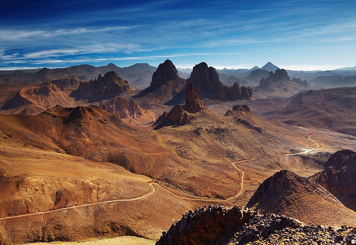 Montagnes, Montagne, Afrique, Algérie, Assekrem, Montagnes du Hoggar, Route, Rocher, Tassili N'Ajjer, Fond d'écran HD