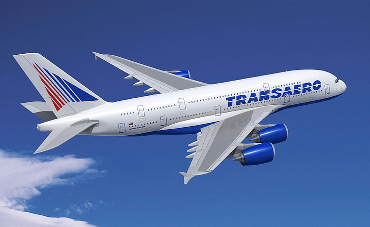 The sky, Flight, The plane, Airbus, Transaero, 380, A-380, HD wallpaper