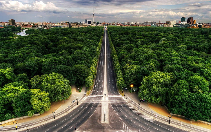 city, cityscape, Berlin, road, aerial view, HD wallpaper