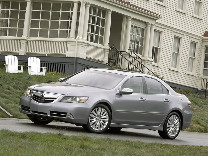 gray Acura sedan, acura, rl, metallic gray, side view, style, cars, building, grass, HD wallpaper