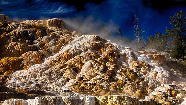 Dakota, Yellowstone, 4k, Taman Nasional, Mata Air Panas Mammoth, Wallpaper HD