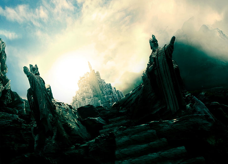graue Burg digitale Tapete, der Film, der Herr der Ringe, Minas Anor, Mittelerde, Stadt des weißen Baumes, Minas Tirith, Gondor, John Ronald Reuel Tolkien, HD-Hintergrundbild