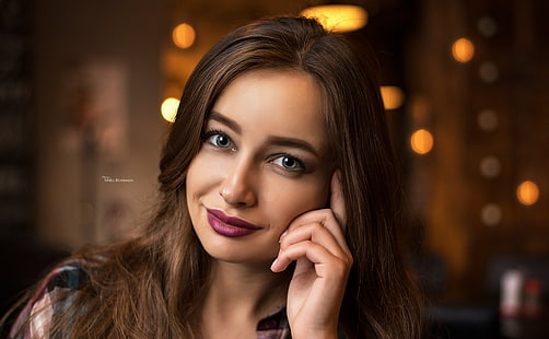 женщины, улыбающиеся, Максим Романов, лицо, портрет, макияж, HD обои HD wallpaper