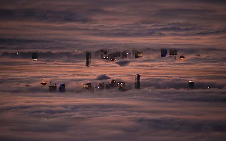 edificios altos, edificio, cielo, rascacielos, nubes, reflejado, Fondo de pantalla HD