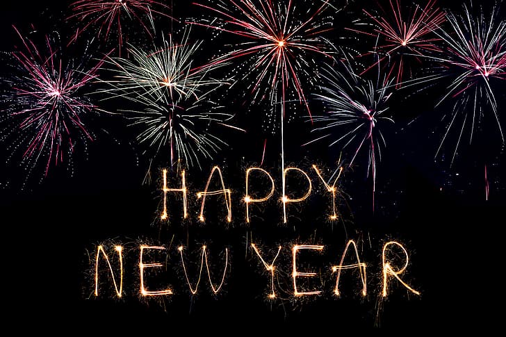 noc, światła, salut, kolorowe, nowy rok, szczęśliwe, fajerwerki, 2020, Tapety HD