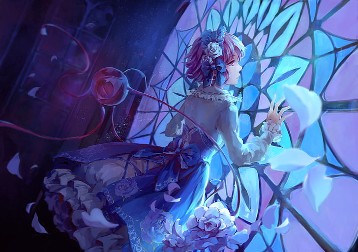 anime girls, stained glass, Komeiji Satori, Touhou, HD wallpaper