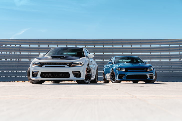 Dodge, Dodge Charger SRT, Синий Автомобиль, Автомобиль, Dodge Charger, Dodge Charger SRT Hellcat, Мускул Кар, Автомобиль, Белый Автомобиль, HD обои