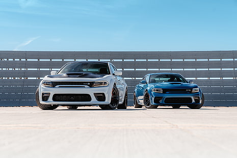 Dodge, Dodge Charger SRT, Синий Автомобиль, Автомобиль, Dodge Charger, Dodge Charger SRT Hellcat, Мускул Кар, Автомобиль, Белый Автомобиль, HD обои HD wallpaper