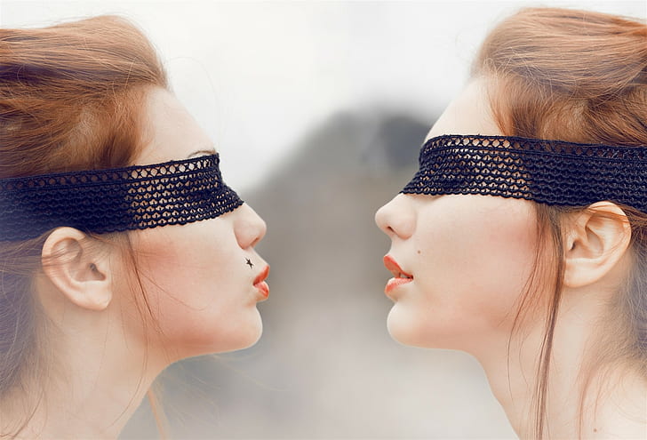 wanita, model, penutup mata, berambut merah, photomontage, Wallpaper HD