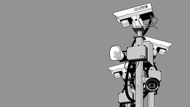 CCTV-kamera animerad illustration, dystopisk, 1984, kamera, HD tapet