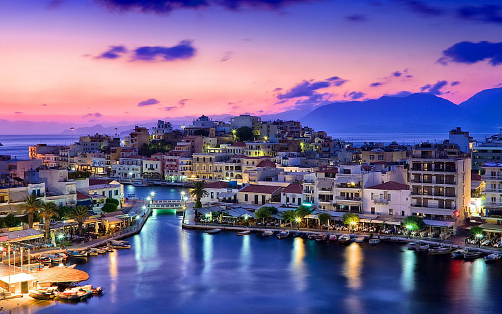 Agios Nicolas City sur l'île de Crète en Grèce sur le côté nord-ouest de la baie Mirabello Mer Égée Hd Fond d'écran pour PC de bureau et mobiles 3840 × 2400, Fond d'écran HD