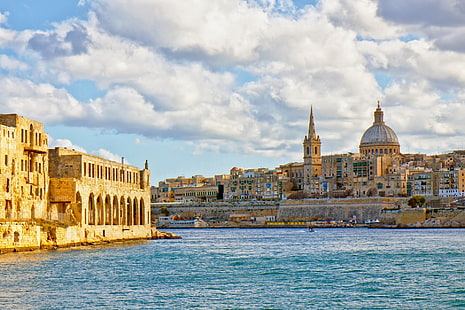 غائم بيضاء السماء ، البحر الأبيض المتوسط ​​، مالطا ، فاليتا، خلفية HD HD wallpaper