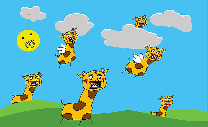 Funny Child Drawing, six yellow-and-brown giraffe illustrations, Funny, Drawing, child, HD wallpaper