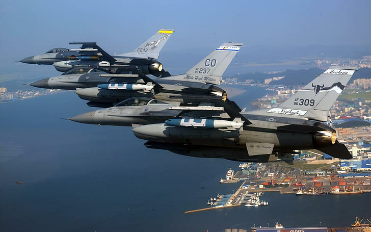 Air National Guard F 16 Fighting Falcons, ชาติ, ต่อสู้, เหยี่ยว, ยาม, เครื่องบิน, วอลล์เปเปอร์ HD