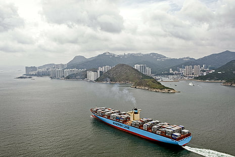 грузовой, линейный, maersk, корабль, HD обои HD wallpaper
