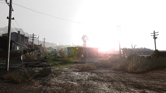 moinho de vento marrom, Fallout: New Vegas, Fallout, apocalíptico, HD papel de parede HD wallpaper
