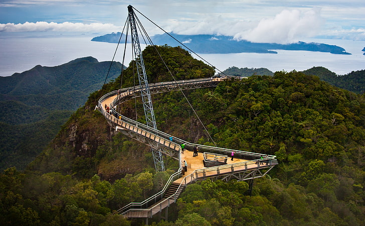 Langkawi Sky Bridge Malaysia, forest mountain, Asia, Malaysia, View, Mountains, Islands, Bridge, Langwaki, HD wallpaper