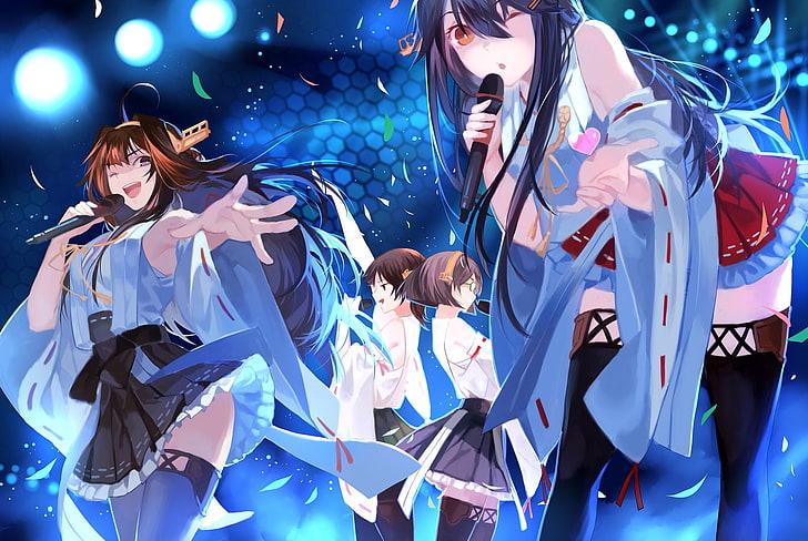 Sängerin Anime Figuren, Anime, Kantai Collection, Haruna (KanColle), Hiei (KanColle), Kirishima (KanColle), Kongou (KanColle), HD-Hintergrundbild