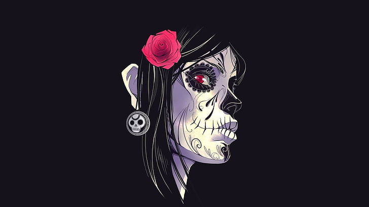 ilustracja kobiecej czaszki, grafika, Sugar Skull, Dia de los Muertos, Tapety HD