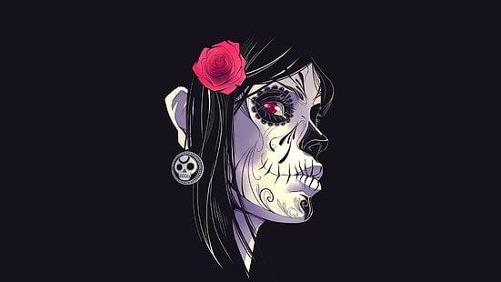female skull illustration, artwork, Sugar Skull, Dia de los Muertos, HD wallpaper HD wallpaper