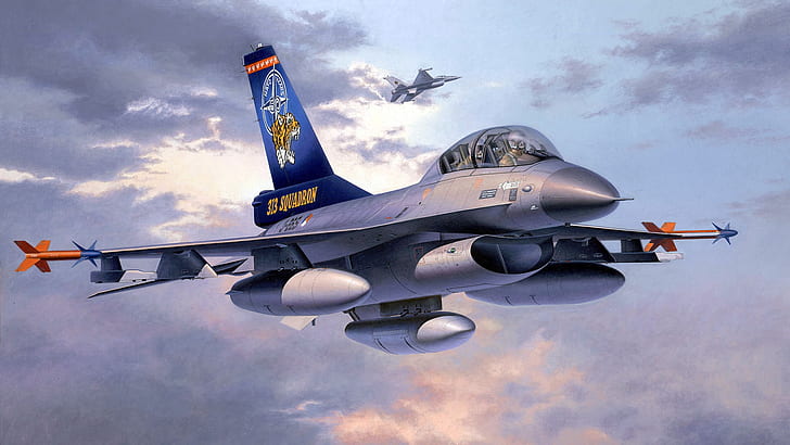 Fighting Falcon, General Dynamics, F-16 B, Twin seater, HD wallpaper