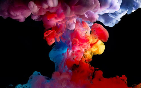 Rauch in verschiedenen Farben, Farbe im Wasser, schwarzer Hintergrund, bunt, digitale Kunst, Malerei, einfacher Hintergrund, Rauch, HD-Hintergrundbild HD wallpaper