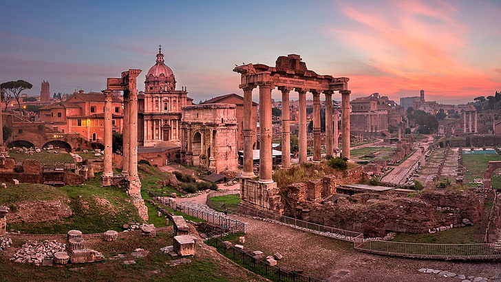 เมือง, ฟอรัมโรมัน, อิตาลี, โรม, ประวัติศาสตร์, ตอนเย็น, มรดกโลกของยูเนสโก้, การท่องเที่ยว, สถาปัตยกรรมโรมันโบราณ, สถานที่ประวัติศาสตร์, ซากปรักหักพัง, แหล่งดึงดูดนักท่องเที่ยว, ประวัติศาสตร์สมัยโบราณ, ฟอรัมโรมัน, โรมโบราณ, ท้องฟ้า, สถานที่สำคัญ, วอลล์เปเปอร์ HD