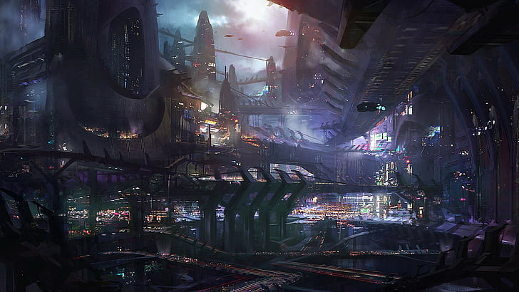 futuristic city, digital art, space, city, artwork, science fiction, futuristic, concept art, Blade Runner, HD wallpaper