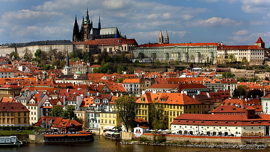كاتدرائية فيتوس ، قلعة براغ ، نهر فلتافا ، براغ ، جمهورية التشيك ، أوروبا، خلفية HD HD wallpaper