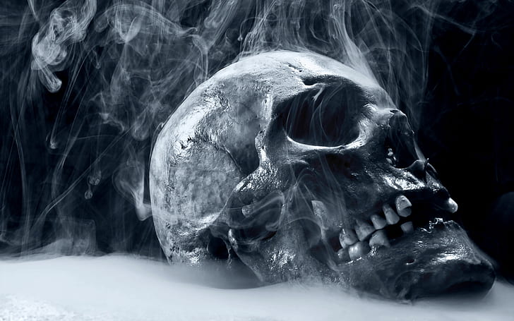 art, bone, cold, creepy, dark, death, digital, evil, eyes, frozen, horror, macabre, mist, occult, reaper, scary, skull, spooky, steam, teeth, HD wallpaper