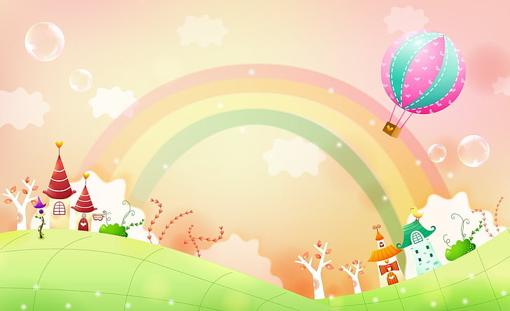 Spring Landscape With Rainbow, hot air balloon fantasy HD wallpaper, Aero, Vector Art, Landscape, Spring, With, Rainbow, HD wallpaper