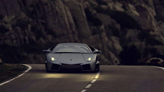 Lamborghini Aventador gris, gris deportivo en carretera de asfalto al aire libre, coche, Lamborghini Reventon, Lamborghini, carretera, vehículo, Fondo de pantalla HD HD wallpaper