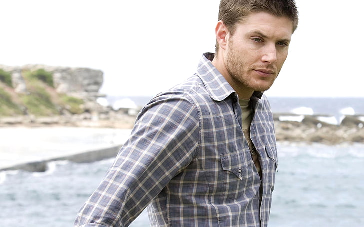 Jensen Ackles, men's grey plaid dress shirt, Hollywood Celebrities, Male celebrities, hollywood, actor, american, HD wallpaper