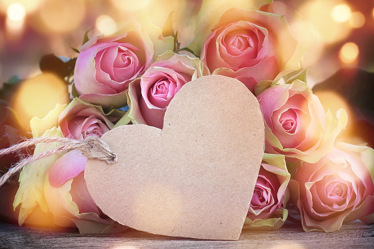 Pink rose bouquet, roses, love, buds, heart, pink, flowers, romantic,  valentine`s day, HD wallpaper | Wallpaperbetter