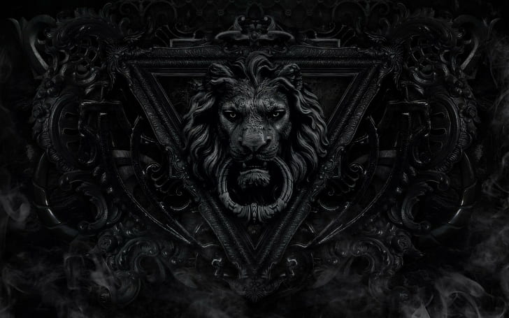 black, lion, monochrome, fantasy art, dark, HD wallpaper