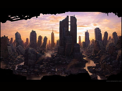 grå byggnadstapet, Sci Fi, Post Apocalyptic, HD tapet HD wallpaper