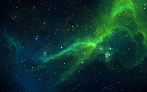 녹색 구름, 공간, 우주 예술, 성운, 별, TylerCreatesWorlds, HD 배경 화면 HD wallpaper