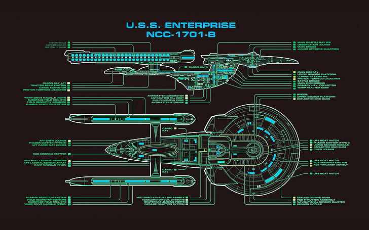 スタートレックUSSエンタープライズ宇宙船の概略図、 HDデスクトップの壁紙