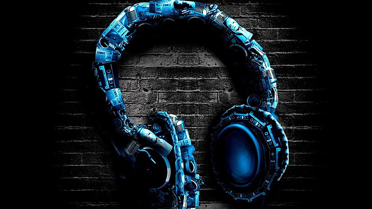 blue headphones illustration, music, headphones, HD wallpaper