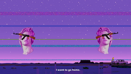 onda de vapor, Homer Simpson, pistola, AK-47, Fondo de pantalla HD HD wallpaper
