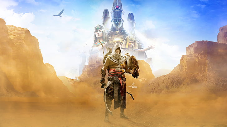 Bayek, Assassins Creed: Origins, 4K, Opera d'arte, Sfondo HD
