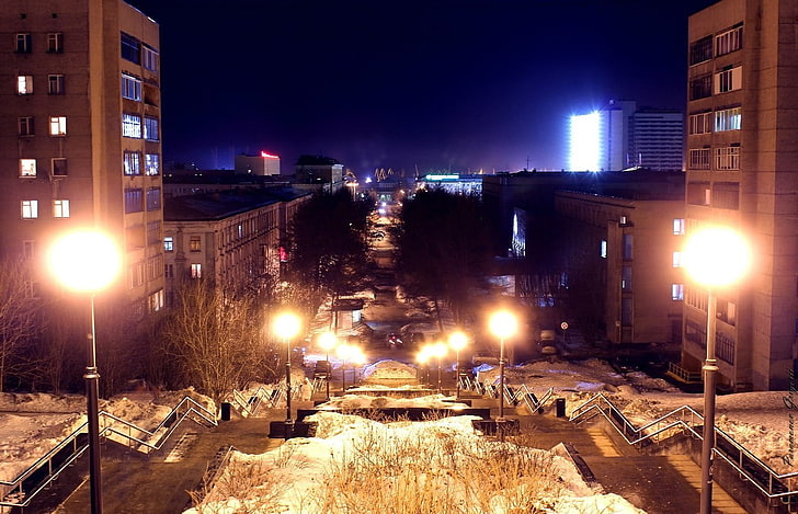 الليل ، منظر المدينة ، الأضواء ، المدينة، خلفية HD