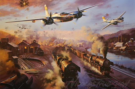 pesawat, Bomber, lukisan, WW2, Attack, A-26 Invader, art pesawat, Invader, A-26, Wallpaper HD HD wallpaper
