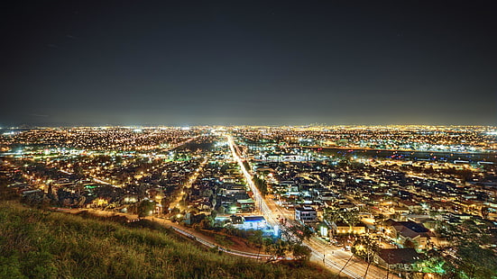 Лос Анджелис, Калифорния, САЩ, САЩ, Citylight, светлини, нощ, нощни светлини, HD тапет HD wallpaper