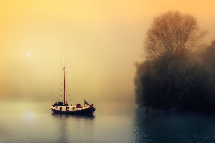 water, rest, silent, boat, sailing, calm, HD wallpaper