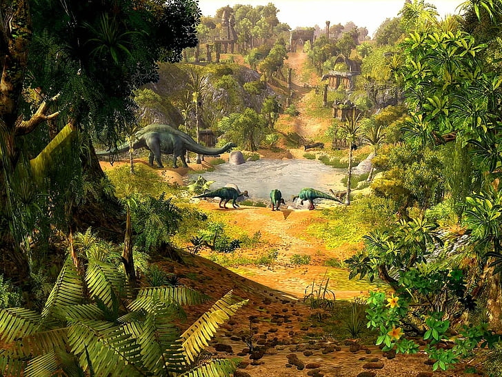 adventure, dinosaur, fantasy, paraworld, prehistoric, strategy, HD wallpaper